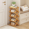 5 Tier Foldable Shoe Rack, Bamboo Vertical Shoe Organizer Tall for Multifunctional Narrow Shoe Shelf for Entryway, Closet, Corner, Bedroom, Hallway(Natural)