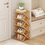 5 Tier Foldable Shoe Rack, Bamboo Vertical Shoe Organizer Tall for Multifunctional Narrow Shoe Shelf for Entryway, Closet, Corner, Bedroom, Hallway(Natural)