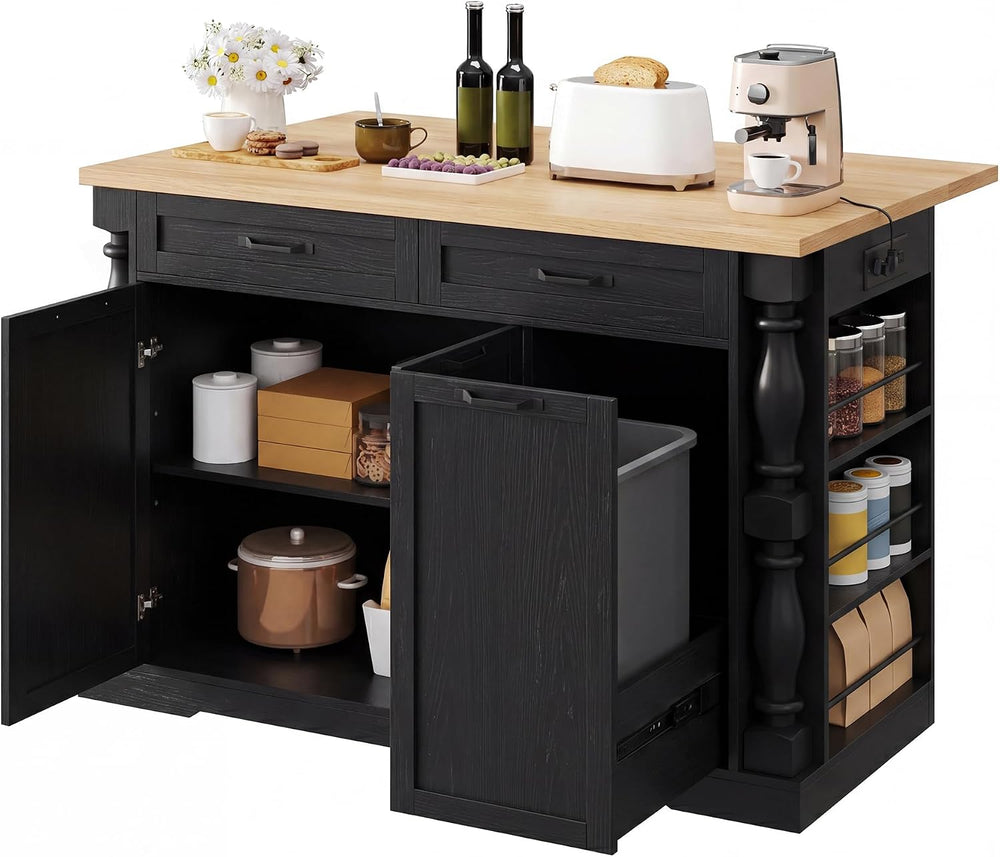 Kitchen Island, 47.6" Kitchen Island with Drop Leaf & Spice Rack, | ...