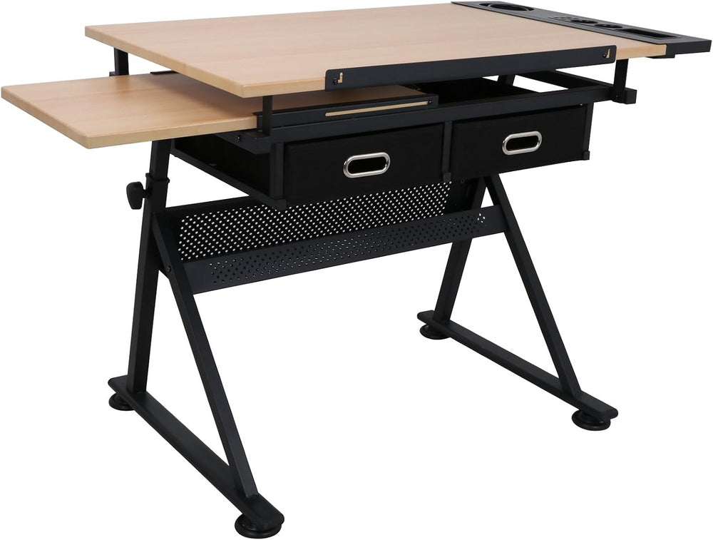 Drafting Table Drawing Desk Reclining Tiltable Tabletop Bundle Set with Stool...