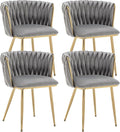 Kiztir Grey Velvet Dining Chairs Set of 4, Modern Upholstered Dining Room Chairs with Gold Metal Legs, Luxury Barrel Dining Chairs for Kitchen, Living Room, Restaurant