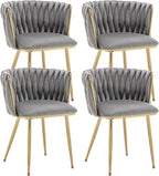 Kiztir Grey Velvet Dining Chairs Set of 4, Modern Upholstered Dining Room Chairs with Gold Metal Legs, Luxury Barrel Dining Chairs for Kitchen, Living Room, Restaurant