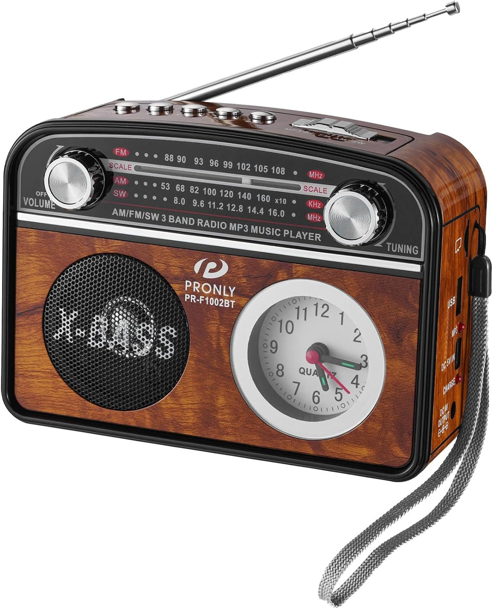 Portable AM/FM Radio with Bluetooth, Vintage Style Emergency Radio with Clock...