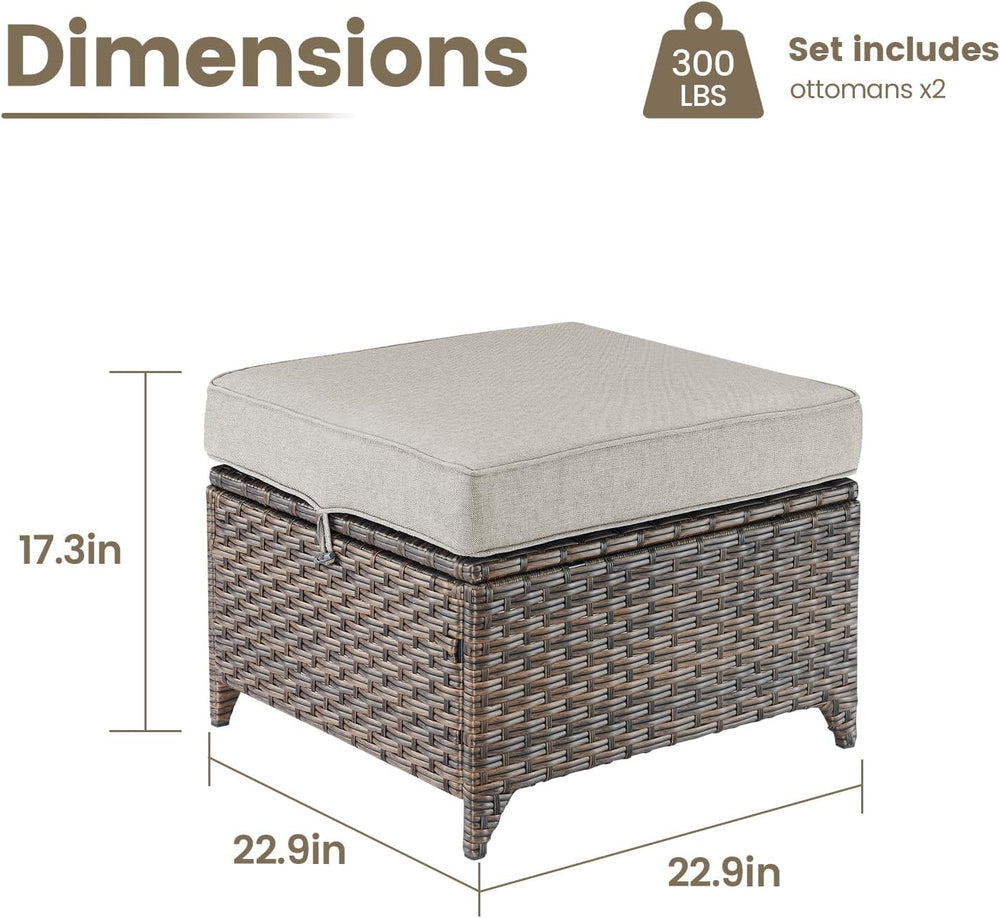 Outdoor Wicker Ottomans Rattan Footrests - Heavy Duty Outside Resin Rattan La...