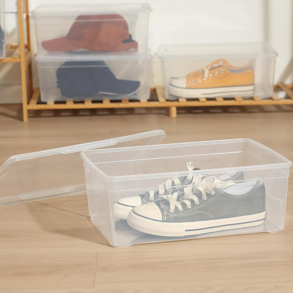 novelinks 8 Pack 6QT Plastic Storage Bins with Lids, Shoe Boxes (Clear) | Clear Shoe Storage Boxes, Shoe Boxes Clear Plastic Stackable, Shoe Bins, Shoe Containers, Craft Organizers and Storage