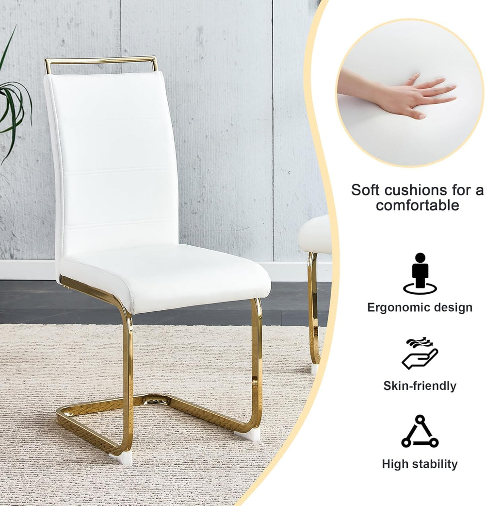 Dining Chairs Set 4, Armless White Kitchen Chairs, Waterproof Faux Leather Di...