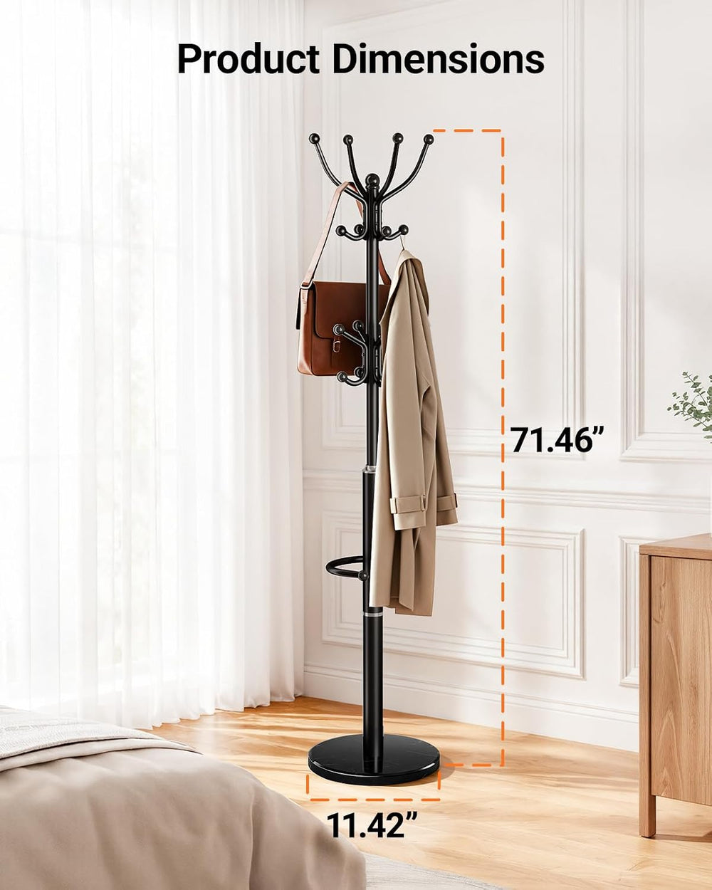 Pipishell Metal Heavy Duty Coat Rack with Sturdy Marble Base, Coat Tree with ...