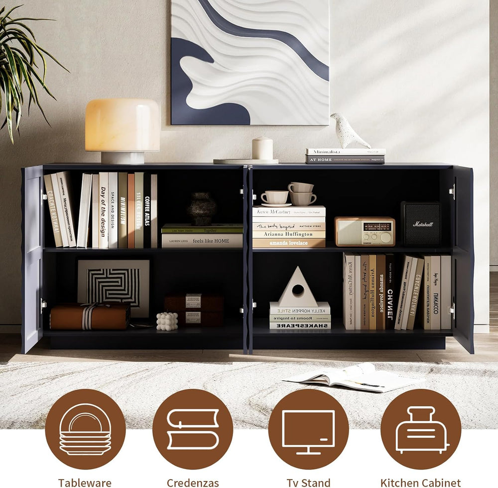 4 Door Modern Sideboard Buffet Cabinet with Spiral Grain, Accent Storage Side...