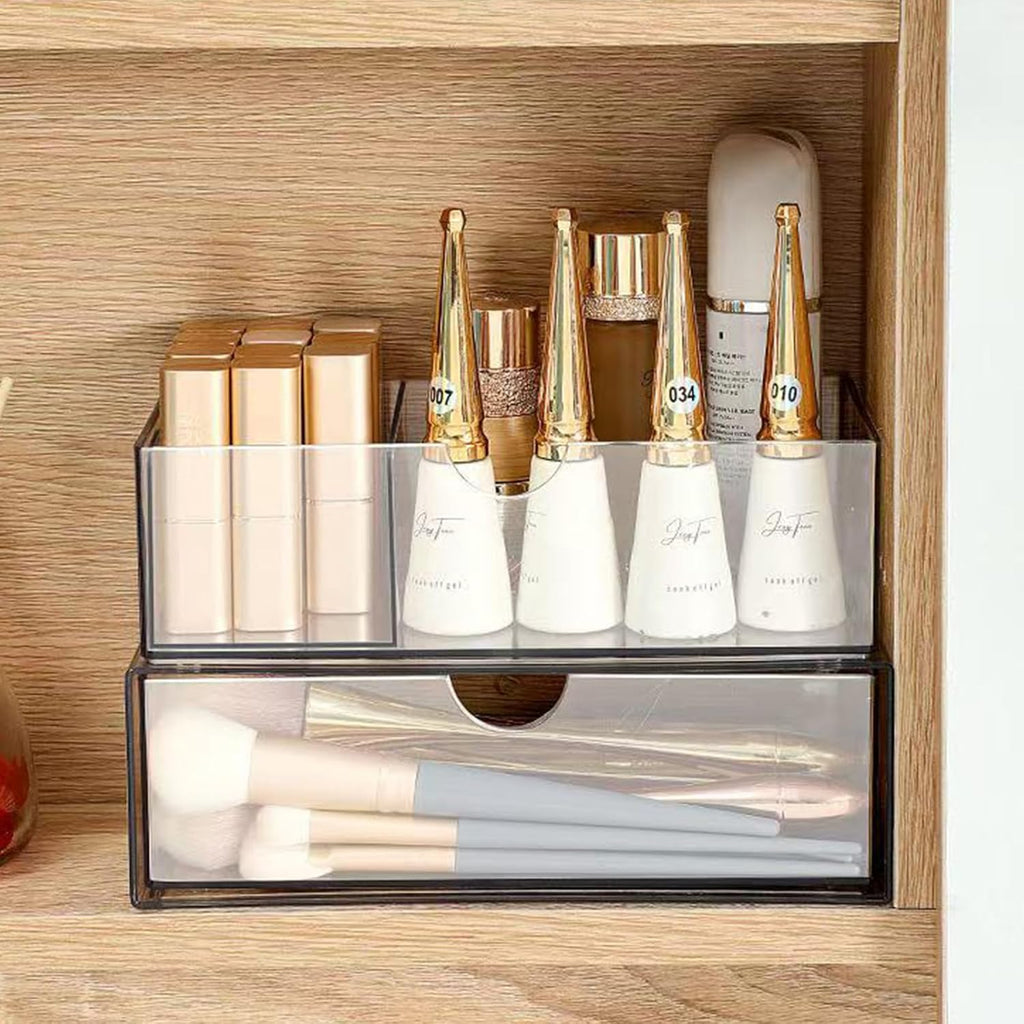 Hair Accessories Organizer for Girls, Clear Acrylic Hair Tie Organizer, or Headband, bows，Cute Small Stackable Storage Drawer Container Caddy Box for Bathroom Vanity Countertop 2PCS