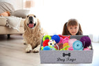 Geyecete Large Dog Toys Storage Bins-Foldable Fabric Trapezoid Organizer Boxes with weave Rope Handle,Collapsible Basket for Shelves(Snow Grey-DOG)