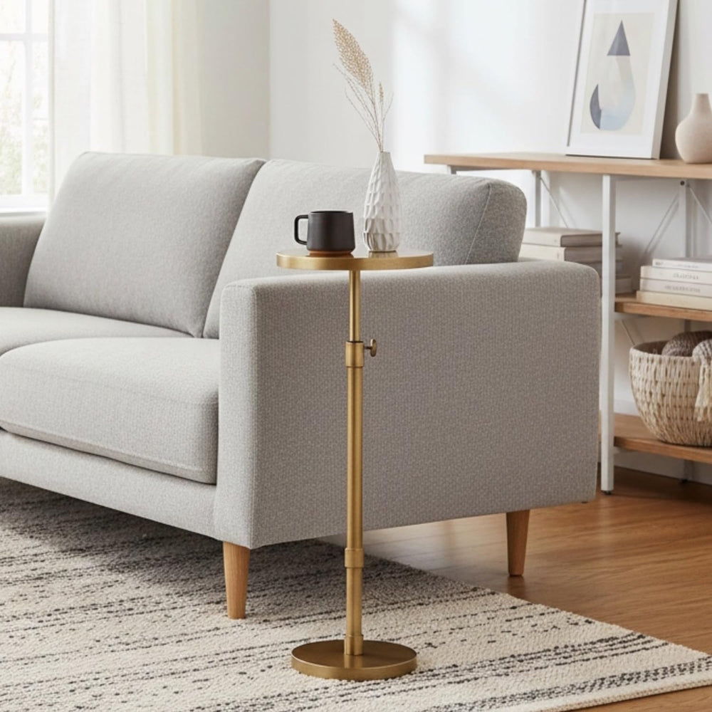 Antique Brass Adjustable Height Accent Table