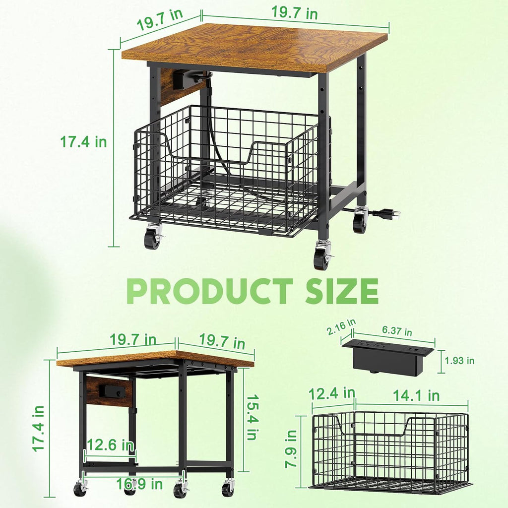 Hongtamoya Mini Fridge Stand with Storage and Power Outlet, Small Refrigerator Stand with Wheels, Mini Fridge Cart-Max Load 300 LBS Heavy Microwave Printer Stand Utility Cart for Dorm,Kitchen, Office
