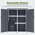 MCombo Outdoor Storage Cabinet with Shelves, Wood Garden Shed with Floor, Outside Tool Shed with 2 Lockable Doors for Backyard Patio Lawn, 1400 (Gray)