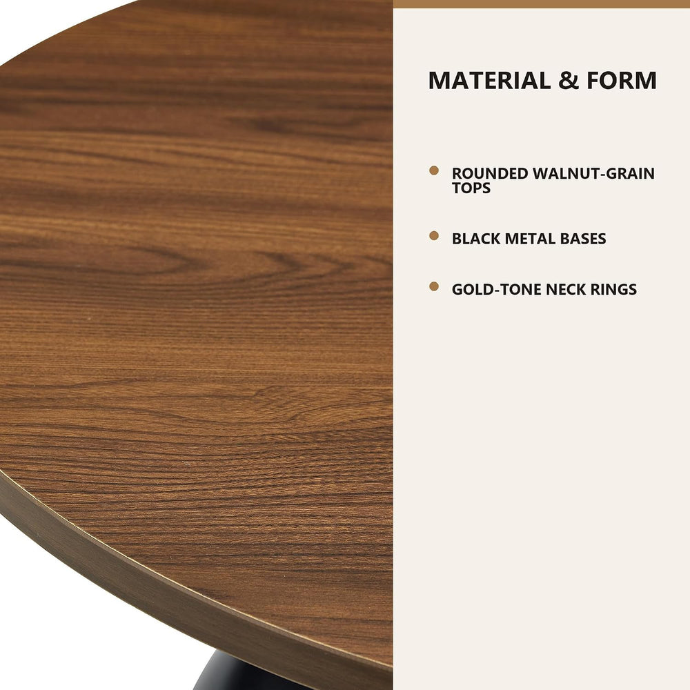 2-Piece Nesting Coffee Table Set, Walnut MDF Tops, Black Metal Bases
