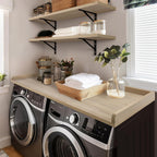 Kaboon Washer Dryer Countertop, Melamine Countertop with Edge Rails - 27.5" Depth x 54" Width Laundry Room Organization, Oak(Grey Tone)