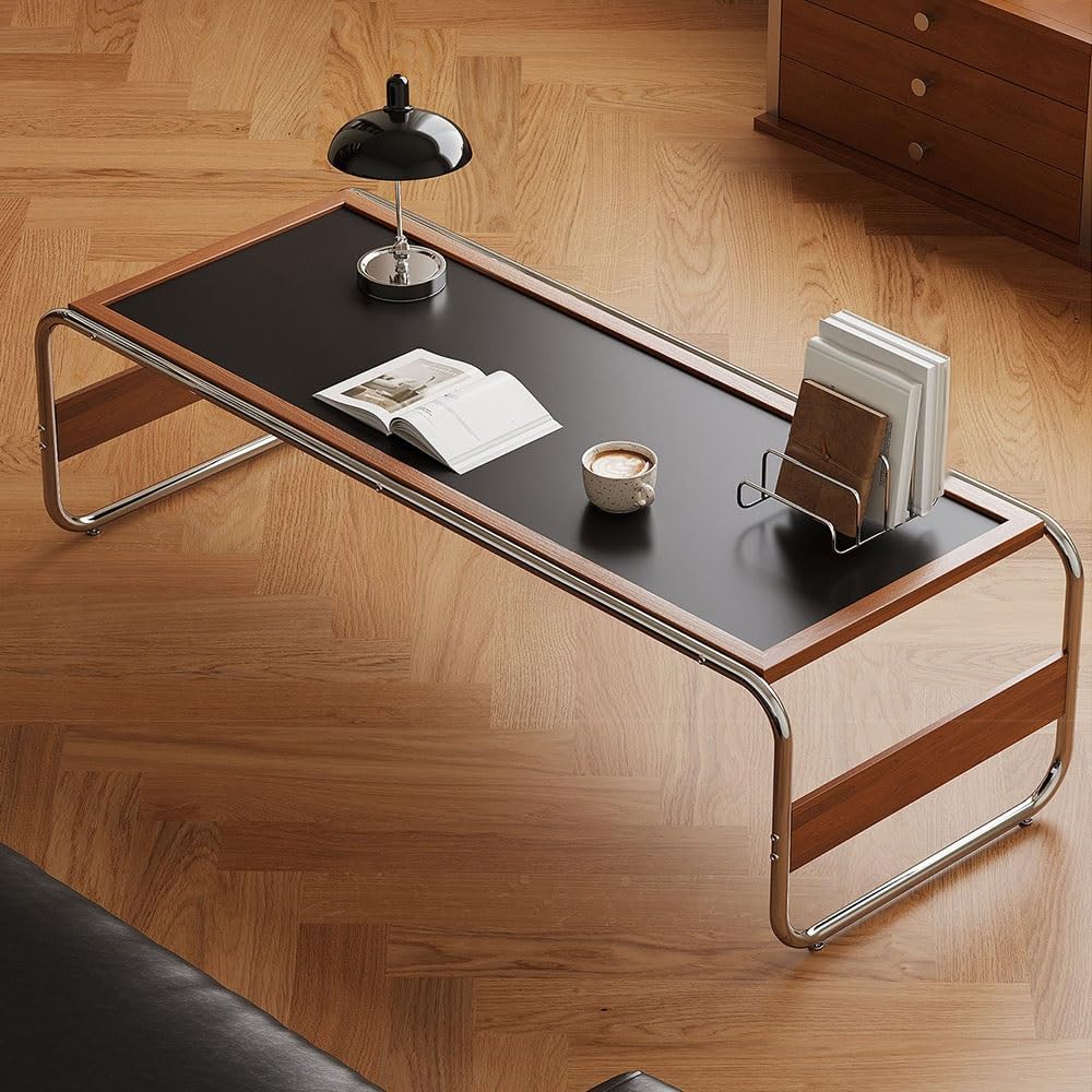 Small Round Table Mid-Century Modern Wood & Metal Coffee Table Black Top ...
