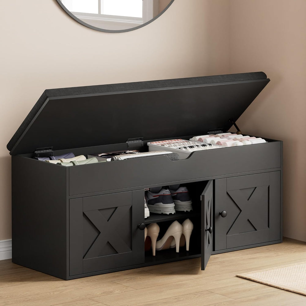 Homleke Shoe Storage Bench with Lift Top & 3 Barn Doors, Entryway Bench w...