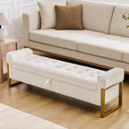 67" Storage Bench for Bedroom, King Size End of Bed Bench, Teddy Upholstered Storage Ottoman Bench with Golden Metal Legs, Bedroom Bench for Entryway, White