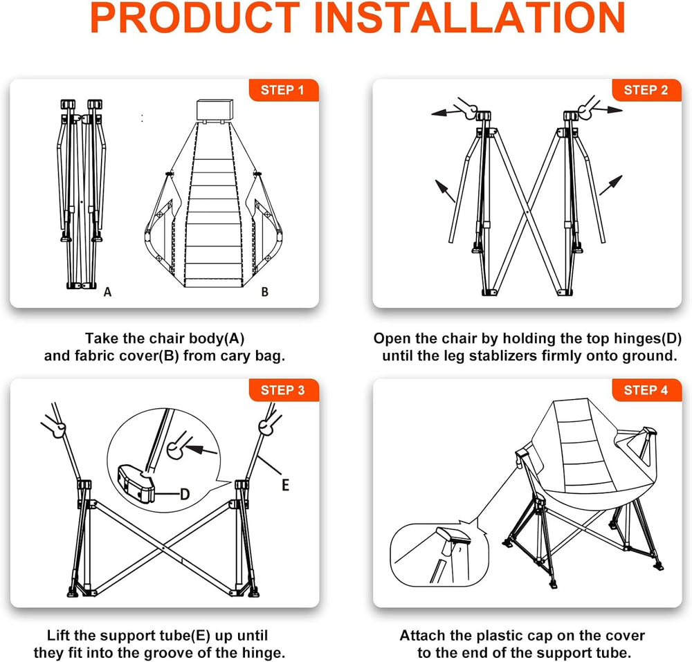 Hammock Camping Chair Folding 350lbs Foldable Portable Rocking Chairs for Adu...