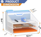 Letter Tray Organizer, Mesh Desk File Organizer with 3 Paper Trays and 2 Vertical Upright Section (White)