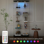 5-Tier Tempered Glass Display Cabinet with Lights, Curio Cabinet with Glass Doors and Lock, Glass Display Case for Collectibles, for Living Room Bedroom Office, Double Door, Black