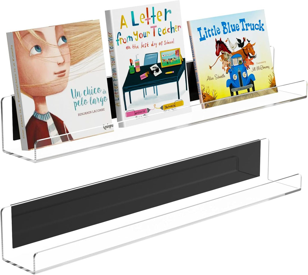 Magnetic Book Shelf for Whiteboard, Reusable Acrylic Book Display Shelf with Strong Adsorption Capacity, Magnetic Book Holder for Classroom Refrigerator Office Teacher Kids, Clear