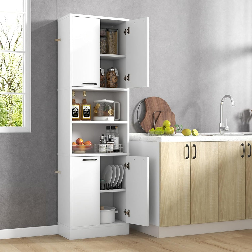75” Kitchen Pantry Cabinet, Tall Freestanding Kitchen Hutch with 4 Doors, 2 O...