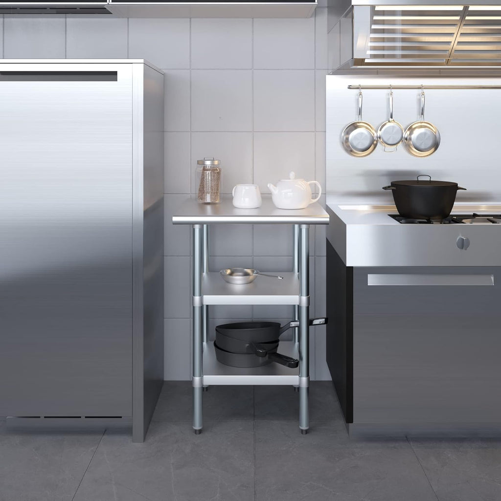 AmGood Stainless Steel Work Table with 2 Shelves | NSF | Metal Utility Table (24" Long x 24" Deep)