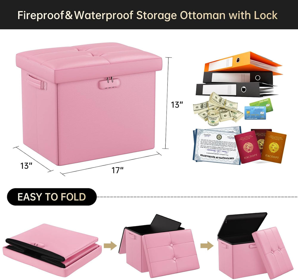 DocSafe Storage Ottoman Foot Rest Stool with Lock ＆ Handles, Fireproof Foldin...