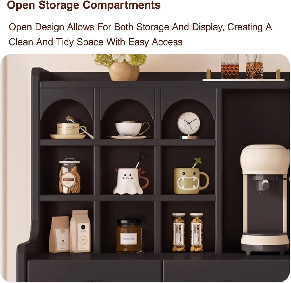 Pantry Storage Cabinet with Doors and Shelves, Food Pantry Cabinet, Farmhouse Coffee Bar Station with Doors and Shelves, for Dining Room, Living Room(Black,135x60cm/53.1x23.6in)