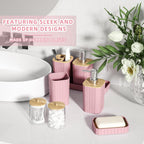 Bathroom Accessories Set - 25PC Pink Bathroom Set, Bathroom Set with Shower Curtain and Rugs, Pink Shower Curtain Set, Toilet Brush, Bathroom Trash Can