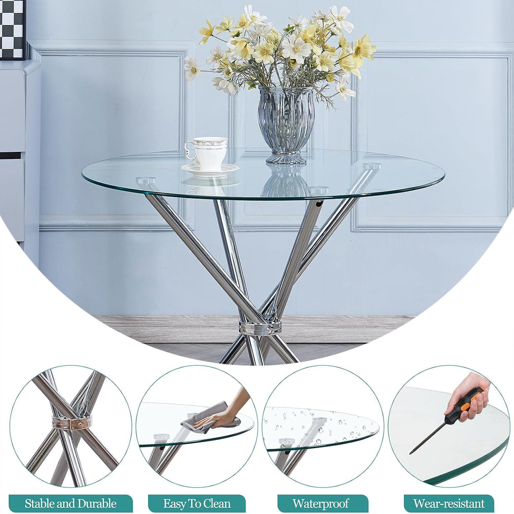 5 Pieces Round Dining Room Set for 4 Contemporary Glass Kitchen Table with 4 ...
