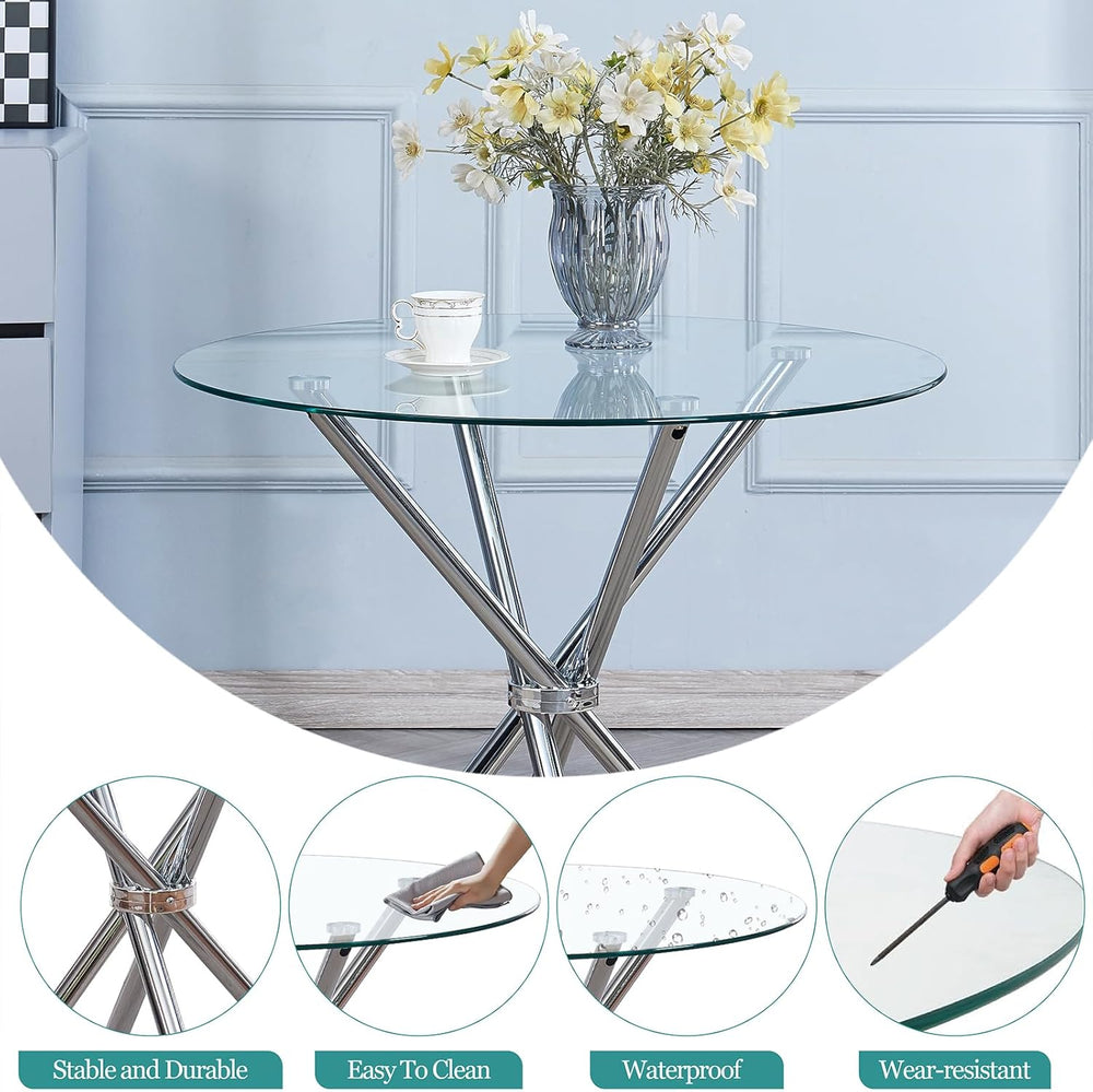5 Pieces Round Dining Room Set for 4 Contemporary Glass Kitchen Table with 4 ...