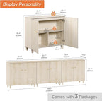 WAMPAT TV Stand Cabinets for 85+ Inches TVs, 3-in-1 Wood Entertainment Center with Doors and 9 Compartments, 106" Modern Media Console Table with Storage for Living Room Bedroom, Natural Oak