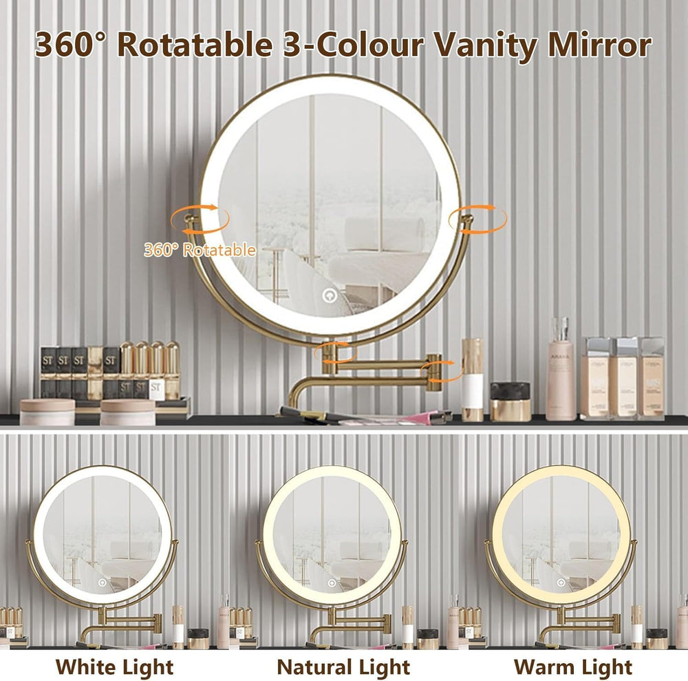 Vanity Desk Set with 360° Rotating Mirror and Lights, Small Makeup Vanity wit...