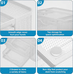 Marbrasse Mesh Desk Organizer, Pen Organizer with 2 Drawer, Multi-Functional Pencil Holder, Desk Organizers and Accessories with 5 Compartments + Drawer for Office Art Supplies (White)