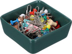 PATIKIL Square Paper Clip Holders, Ceramic Bowl Dish Clip Dispenser Organizer Desk Organizer Accessories for Office Desktop Decor Bobby Pin Binder Paper Clamp, Dark Green