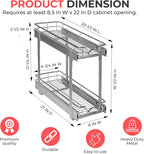 HOLDN’ STORAGE Two Tier Pull Out Cabinet Organizer, Individual Sliding Drawers - Heavy Duty Metal with Lifetime Limited Warranty - Anti Rust Chrome Finish - 8" W x 21”D x 16.5" H