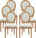 Nrizc French Dining Chairs Set of 6, French Country Dining Chair, Vintage Farmhouse Dining Chairs with Round Back, Solid Wood Beige Fabric Dining Room Chairs, for Kitchen, Bedroom, Dining Room