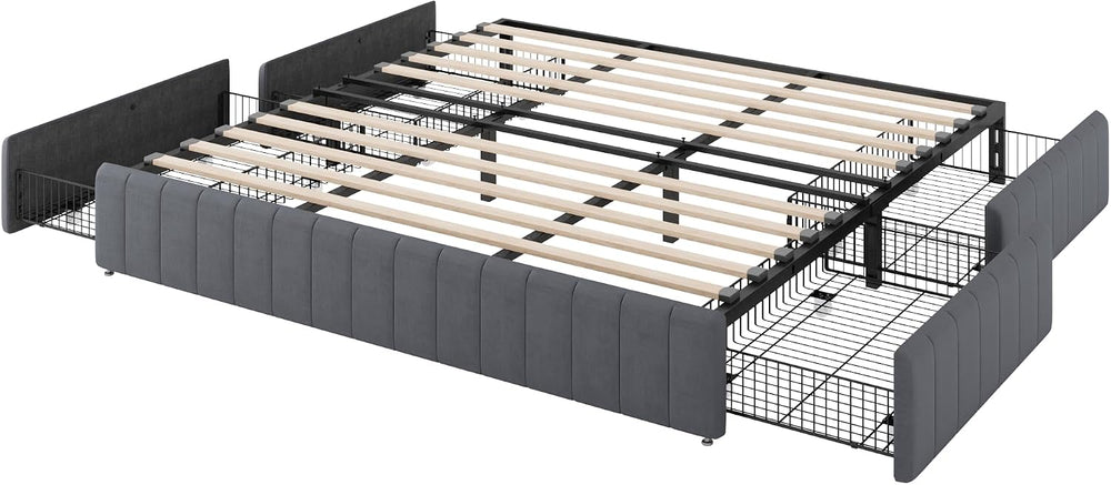 Allewie King Size Platform Bed Frame with 4 Large Storage Drawers, Velvet Ver...