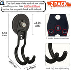 ULIBERMAGNET New Upgraded Garage Magnetic Hooks, 2 Pack Black Heavy Duty Large J Hooks with Magnet, Black Strong Anti-Slip Coating Magnet Hooks for Garden Tools, Ropes,Drill,Metal Cabinet,Pegboard