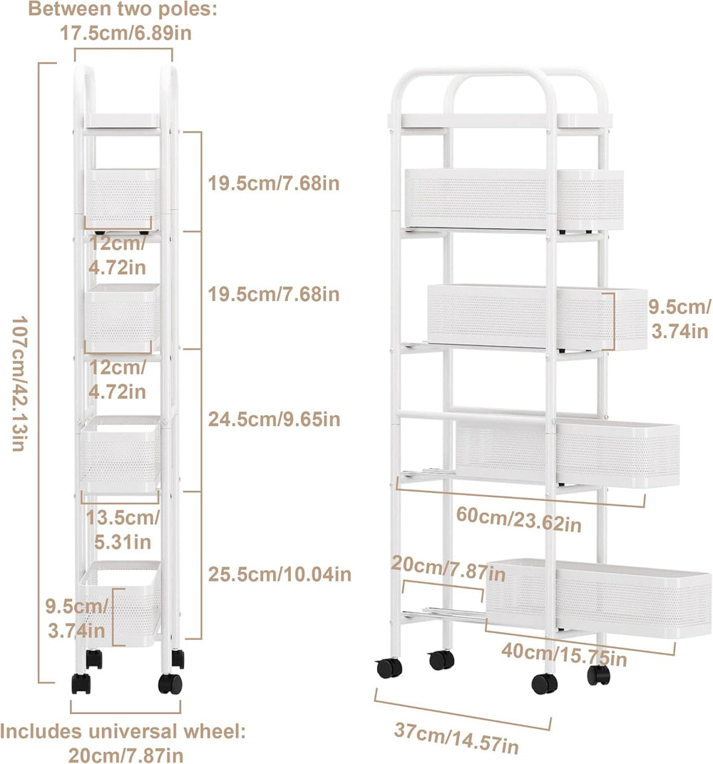 UMDONX Slim Storage Cart 5 Tier with Pull Out Basket Bathroom Organizer Rolli...