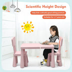 Toddler Table and Chair Set, Plastic Kid Activity Table & 2 Chairs, 3-Piece Children Playroom Furniture Set for Reading, Writing & Painting, Kids Table and Chair Set for Age 3-7 (Pink)