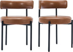 Faux Leather Dining Chairs Set of 6, Upholstered Kitchen and Dining Room Chairs, Mid-Century Modern Dining Chairs with Round Back and Black Metal Legs, Vegan Leather, Brown
