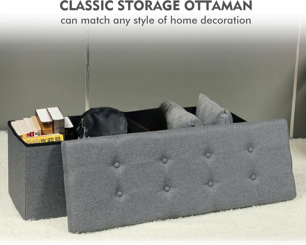 PINPLUS Folding Storage Ottoman Bench, Grey Linen | Linen Storage Chest with ...