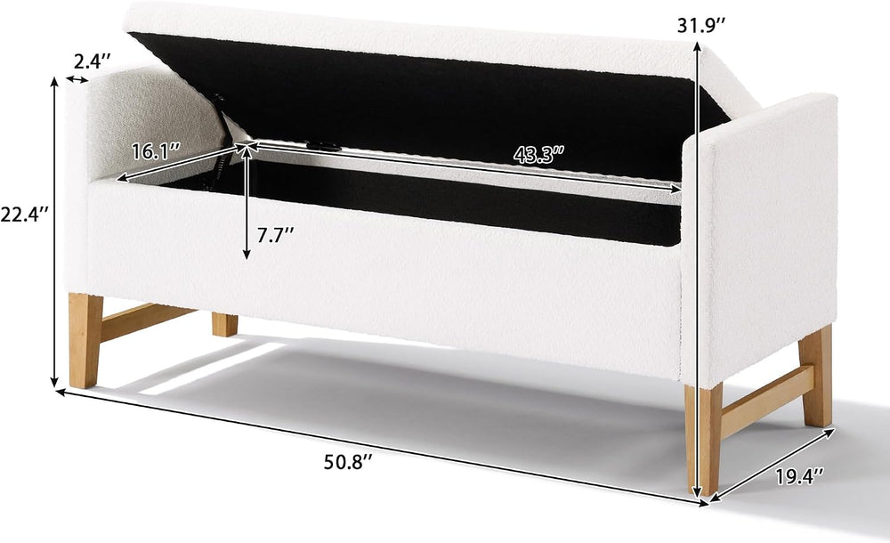 Merax Boucle Upholstered Storage Bench 50.8" End of Bed Bench with 2 Rou...