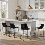 STOOLINK Counter Height Bar Stools Set of 2, 26 Inch Faux Leather Bar Stool | Bar Stools with Back, Bar Chairs, Modern, Kitchen Island, Metal Legs, Heavy Duty, Waterproof, Living Room, Black
