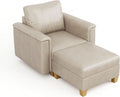 SITJOY Faux Leather Modular Sectional Sofa with Storage, Mid Century Modern Sectional Couches for Living Room, Soft Padded Armrests, Chaise Lounge with Ottoman, Greige
