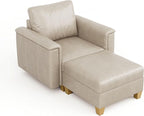 SITJOY Faux Leather Modular Sectional Sofa with Storage, Mid Century Modern Sectional Couches for Living Room, Soft Padded Armrests, Chaise Lounge with Ottoman, Greige