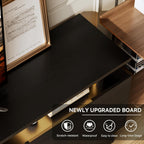 90" Fireplace TV Stand, 2-Tier LED Entertainment Center with 50" Fireplace, Fits TVs up to 100", Modern High Gloss TV Console with LED Lights & Storage Cabinets for Living Room, Black + Black